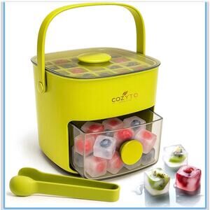 Ice Cube Tray with Lid & Bin 48 Cubes One Press Release w/ Scoop BPA Free